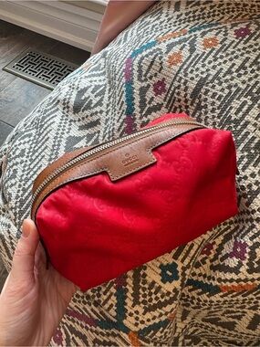 Gucci Red GG Logo Canvas Pouch Toiletry Bag